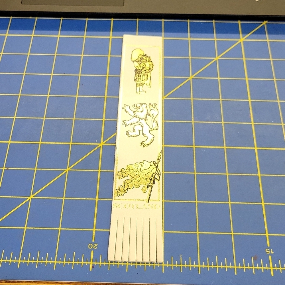 Scotland Leather Bookmark 9" White & Gold